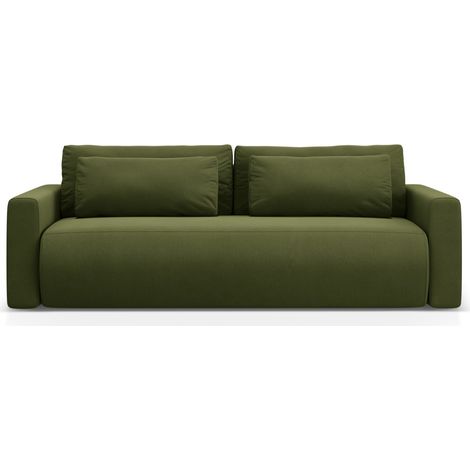 Canapé convertible + box 3 places en velours vert armée (1/5)