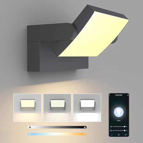 24W Applique Dimmable Extérieure/Intérieure, Contrôle APP, Minuteur, Éclairage Mural IP65, Lampes Murale avec LED Panneau Rotatif pour Terrasse Entrée Jardin, Anthracite, 3000K-6000K (1/5)