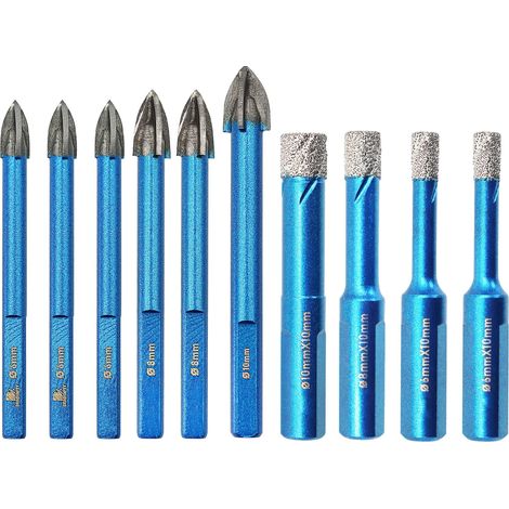 10pcs Diamantbohrer Fliesenbohrer Set， Diamant Bohrkrone - Lochsäge für Keramik,Granit,Porzellan,Fliesen,Feinsteinzeug,Mauerwerk, Marmor,Mauerwerk (1/5)