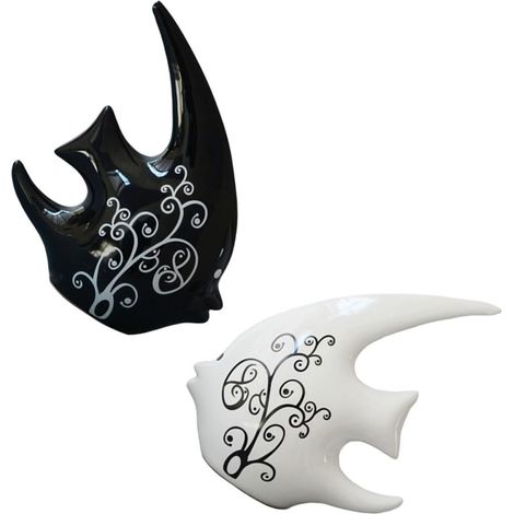 Figurines Décoratives Modernes en Céramique Noire et Blanche Couple de Poissons Décoratifs pour Salon et Bureau Ornement Abstrait Moyen Décoration Nautique Originale pour (1/5)