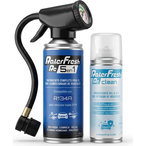 Gas Refrigerante Ralerfresh RC 5en1 400ml para sistemas con R134A con Manómetro y RcClean
