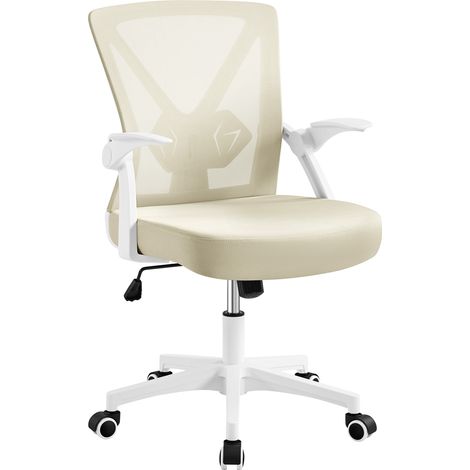 Yaheetech Sedia da Ufficio Ergonomica Lombare Scrivania Girevole a Rotelle in Rete Traspirante Reclinabile Altezza Regolabile Beige