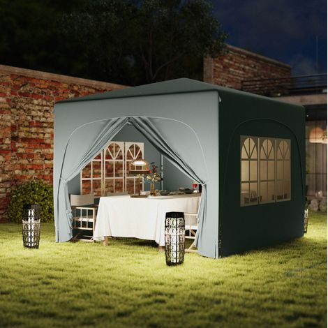 Barnum pliant 3x3 m réglable en hauteur avec parois latérales, protection UV50+, polyester gris clair (1/5)