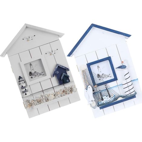 Boîte à Clés Murale Forme Maison en Mdf Rangement Léger pour Clés Style Méditerranéen Rustique Lot de 2 Pièces Maison ou de Pendaison de Crémaillère (1/5)
