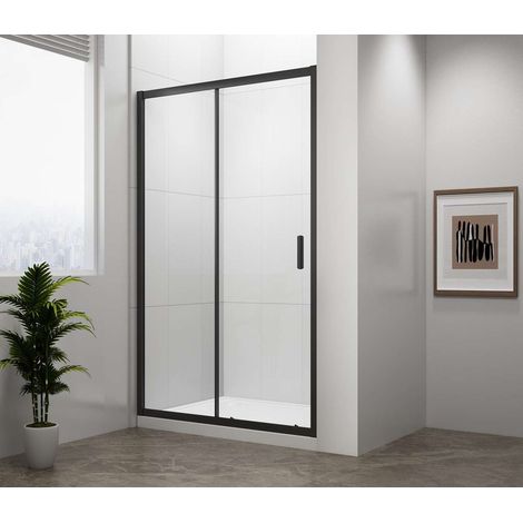Polysan Easy Black - Puerta de ducha de 110 x 190 cm, cristal transparente/negro mate EL1115B (1/5)