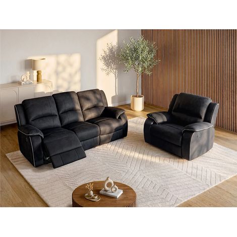 Canapé 3 places et un fauteuil relax en microfibre HERNANI - Noir