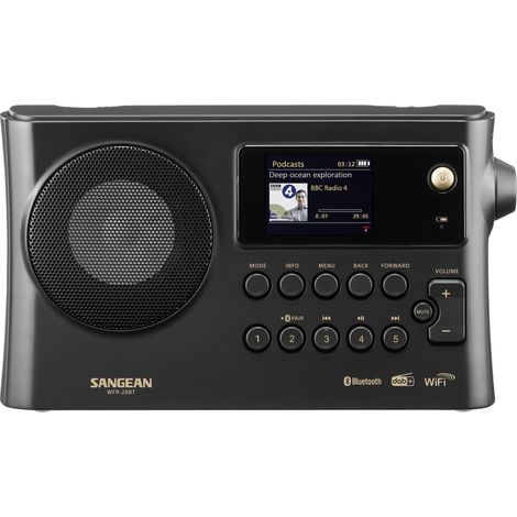 Sangean WFR-28BT Radio de table Internet DAB+, FM WiFi, Bluetooth, AUX fonction de charge de la batterie, Spotify noir (1/4)