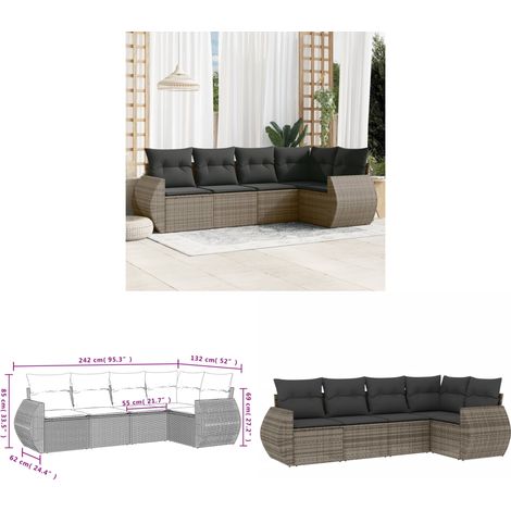 5-tlg. Garten-Sofagarnitur mit Kissen Grau Poly Rattan - Gartenmöbel - Rattan Möbel - Outdoor Set - Lounge Set - Esstischgarnitur - Home & Living (1/3)