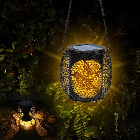 Farol solar para exterior, paquete de 2 luces colgantes solares con bombilla LED, resistente al agua IP65, para patio, terraza, balcón, decoración de jardín (colibrí) (1/5)