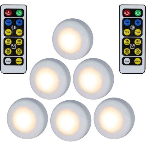 Set mit 6 kleinen, berührungsempfindlichen LED-Strahlern zum Aufkleben, batteriebetrieben, für den Innenbereich, z. B. in Schränken, Garderoben und Küchenschränken, warmweißes Licht