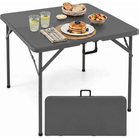 Table pliante carrée pliable en valise plateau HDPE 86x86 cm structure métal 180 kg pour camping terrasse jardin grise (1/5)