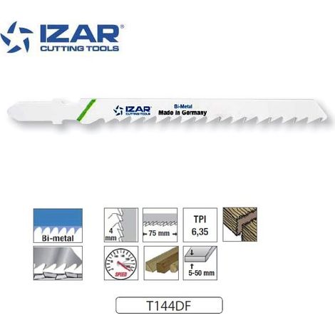 lame de scie sauteuse Izar T144DF bimétal coupe rapide 100mm TPI6.35 (x3)