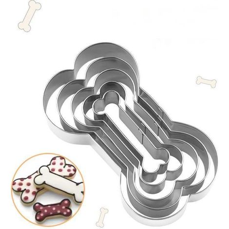 Set of 5 bone-shaped cookie cutters, stainless steel, silver
