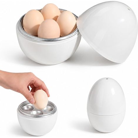 Oeufs Micro-Ondes 4 Œufs, Cuisson 6-10min, Rapide, Petit Déjeuner, Sans Casserole, Lavable (1/5)
