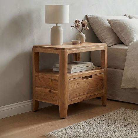 Table de chevet 1 tiroir 1 niche 45x35x46 cm en acacia massif - ZULAR (1/5)