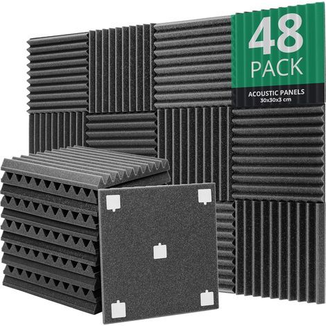 48 Acoustic Foam Panels, 30x30x3cm, Fire Retardant for Studios, Offices, Dance Studios (1/5)