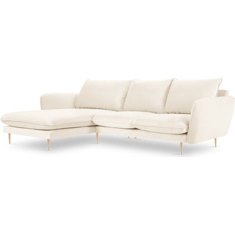 Canapé d'angle gauche 5 places en velours beige clair (1/5)