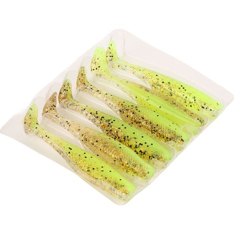 Lot de 6 leurres souples en silicone avec queue en T, 8 cm, 5 g, bicolores, réalistes et équilibrés, pour la pêche. (1/5)