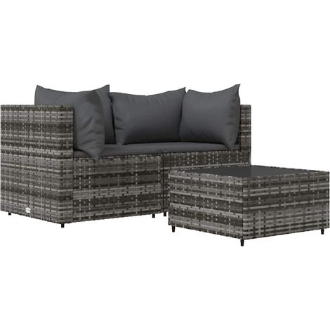Maison Exclusive - Set Divani da Giardino 3 pz con Cuscini in Polyrattan Grigio (1/5)