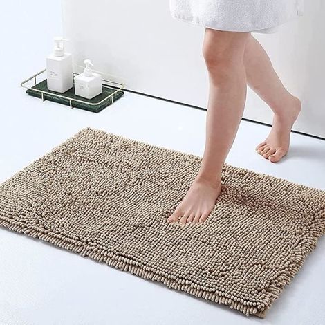 Rutschfeste Badematte, Chenille-Badeteppich, saugfähige Badematte, maschinenwaschbar – 50 x 80 cm, Beige (1/4)