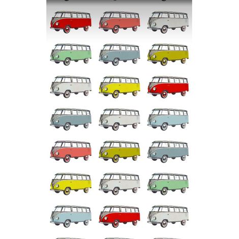 papier peint intissé XXL fourgonnettes vintage Volkswagen transporter jaune, bleu, gris, rouge et vert - ESTAhome (1/5)