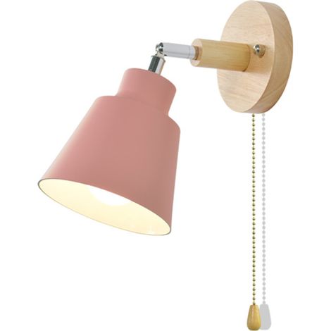 Minimalistische Wandleuchte in Macaronform, Holzschalter und Reißverschluss, 10 cm Sockel, E27-Fassung (rosa)