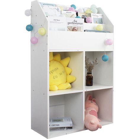 Libreria Cameretta Bambini Legno Scaffale 5 Ripiani Porta Giocattoli Libri Bianco