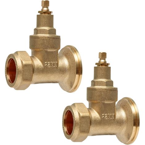 Trident 22mm Central Heating Pump Valves (2 Pack) Brass, Gate Valve Type, with Washers.