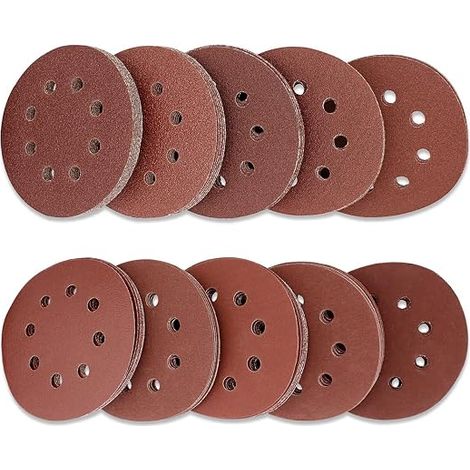 Paquete de 100 discos de lija de 125 mm, papel abrasivo con soporte de nailon para lijadoras orbitales aleatorias, discos abrasivos de 40/60/80/100/120/180/240/320/400/800 (10 por tamaño) (1/5)