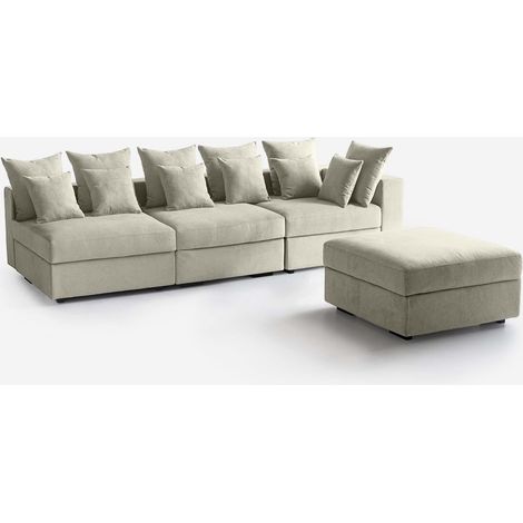 Divano modulare 3 posti angolare con cuscini e pouf Cortina B DX - Beige (1/5)