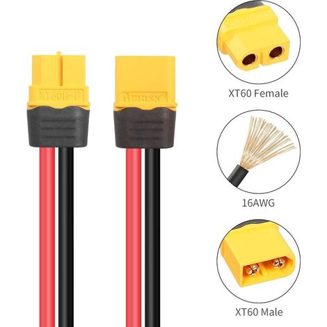 1,2 m XT60-Verlängerungskabel 16 AWG XT60 Stecker auf Buchse für RC-LiPo-Akkus, Drohnen und FPV (1/5)
