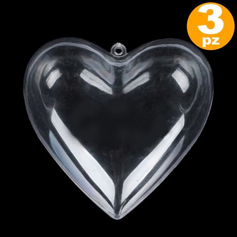 TrAdE Shop Traesio - 3 X Cuore In Plastica Trasparente Apribile Da Riempire Decorazione Natale 8 Cm - (1/3)