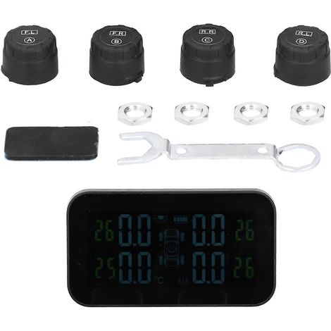 Système de surveillance de la pression des pneus (TPMS) pour voiture avec écran LCD, capteur, chargement solaire et USB. (1/4)