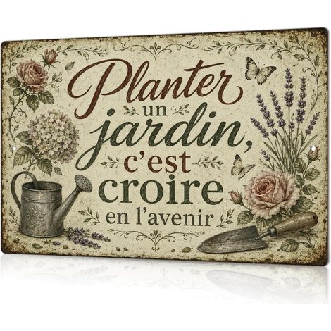 Vintage Aluminium Sign with Garden Believe in the Future, Retro Wall Decoration for Garden, Balcony, Greenhouse, Gift Idea for Gardener and Retro Botanical Atmosphere, 30 x 20 x 1 mm (1/5)