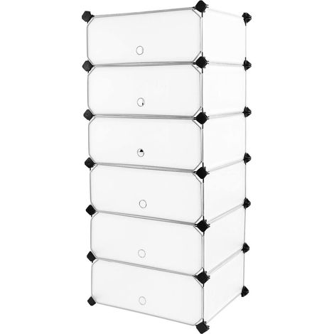 Armadio modulare scarpiera scaffale porta scarpe in plastica 6 scomparti montaggio facile dimensioni 43 x 31 x 105 cm (l x l x a) bianco semi-trasparente 120000691