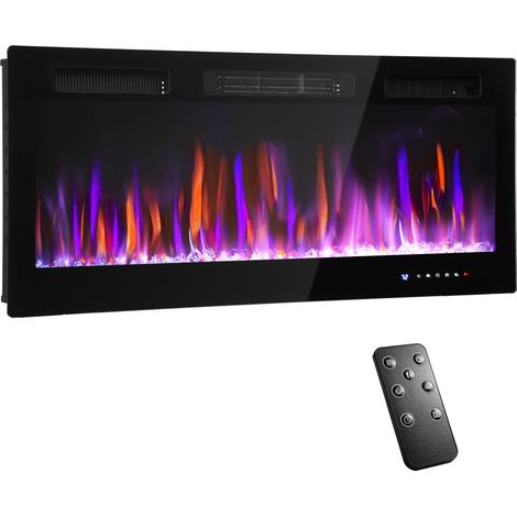 Chimenea eléctrica, mando a distancia, negra, 106,7 × 9,4 × 47 cm, acero, vidrio templado (1/5)