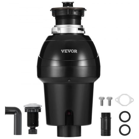Triturador de Basura para Fregadero de Cocina, 1 HP, Sistema de Eliminación de Residuos de Alimentos, 3960 RPM, con Cable de Alimentación, para el Hogar, la Cocina, 210 x 210 x 415 mm, Negro (1/5)