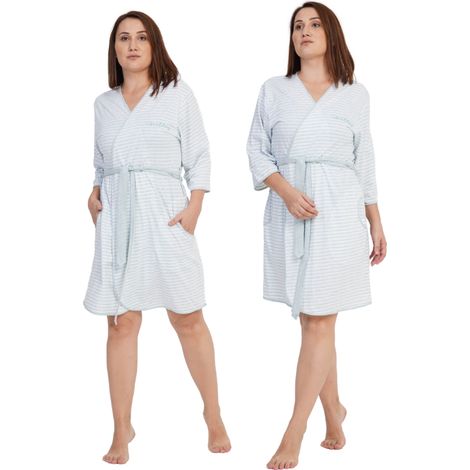 Bequemer Damen-Bademantel aus Baumwolle mit Taschen und Bindebändern, Größe 5XL, Vienetta (1/5)