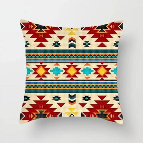 Taie D'oreiller - Coton Mélangé Lin - Style Marocain Bohème - Pour Canapé Chambre Bureau Extérieur - 40x40 cm (1/5)