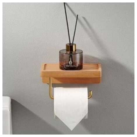 (Hêtre) Porte Papier Toilette Double Installation Bois Massif Hêtre Dérouleur Support Papier WC Mural Auto-adhésif Coins Arrondis Porte Rouleau de Papier Décor pour la Salle de Bain Cuisine (1/4)