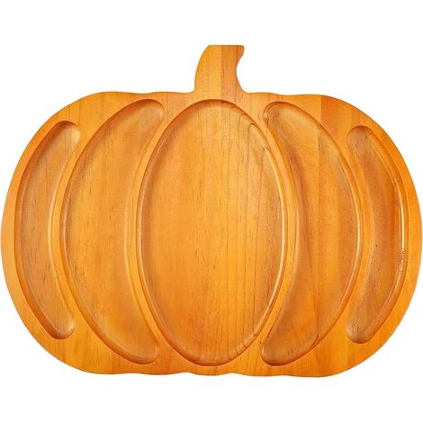 1 Plateau en bois forme citrouille, plateau service rainures, bol bonbons feuille érable, décoration fête automne Halloween (1/5)