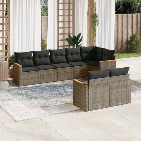8-tlg. Garten-Sofagarnitur mit Kissen Grau Poly Rattan (1/5)