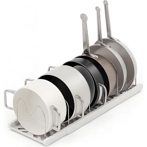 Support pour casseroles et poêles avec 7 étagères réglables et conception rétractable, gris ().