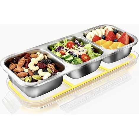 Contenitore per snack in acciaio inox, portapranzo riutilizzabile, per bambini e adulti, contenitore per snack a prova di perdite con coperchio, per pranzo, Sn (1/5)