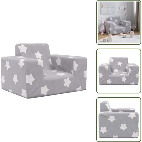vidaXL Canapé pour enfants Gris clair avec étoiles Peluche douce (1/5)