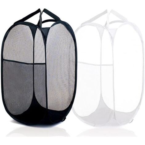 Ensemble de 2 paniers à linge ronds pliables paniers en filet avec poignées (1/4)