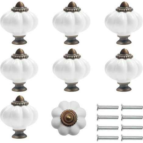 Lot de 8 boutons de meuble céramique blanc et bronze forme citrouille 3 x 3,5 cm (1/5)