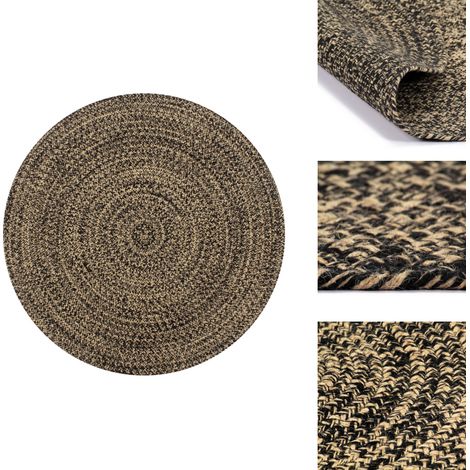 Teppich Handgefertigt Jute Schwarz und Natur 90 cm - Naturfaser Teppich - Jute Teppich - Gewebter Teppich - Wohnzimmer Teppich - Schlafzimmer Teppich (1/5)