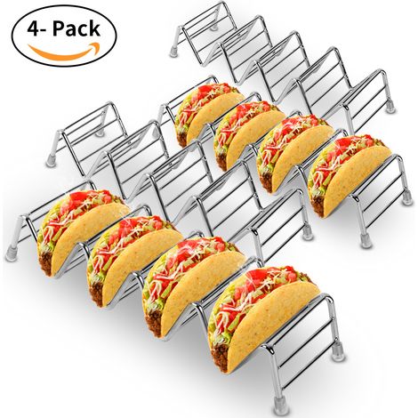 Lot de 4 supports à tacos en acier inoxydable de qualité, présentoir pour coques dures ou molles, idéal pour enfants. (1/5)