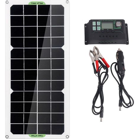 30W Panneau Solaire Voiture Van Bateau Caravane Camping-Car Trickle Portable 12V Chargeur de Batterie avec ContrôLeur 100A (1/5)